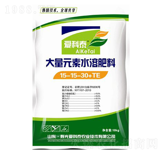 大量元素水溶肥料15-15-30+TE-愛科泰