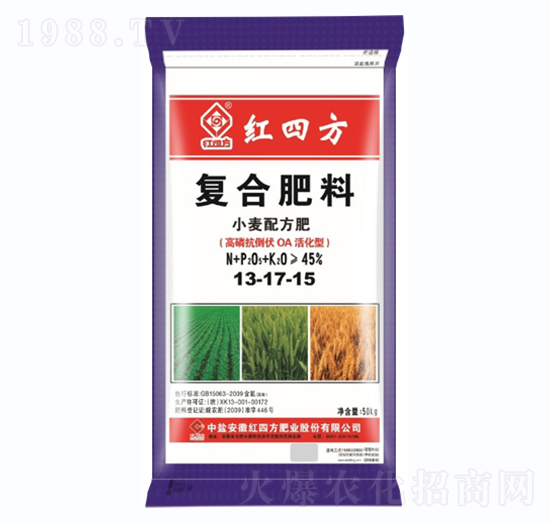 氯基高磷抗倒小麥專用復合肥料13-17-15-紅四方