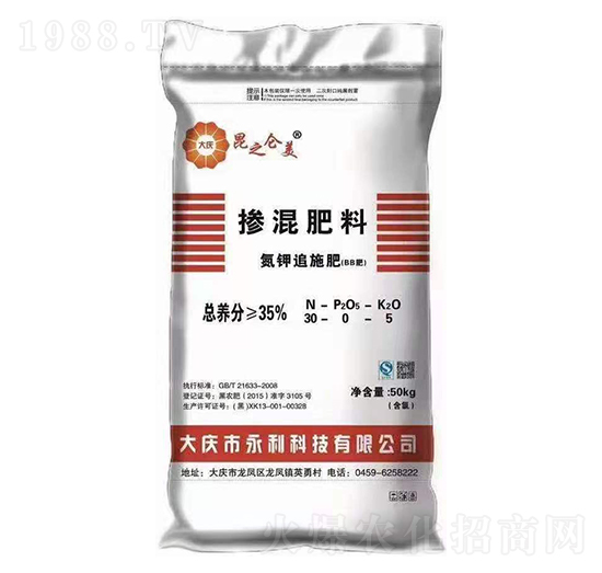 50kg氮鉀追施摻混肥料30-0-5-昆侖之美-永利肥業(yè)