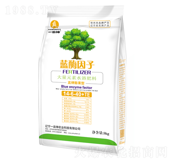 高鉀膨果型大量元素水溶肥料14-6-40+TE-藍(lán)酶因子-一畝神